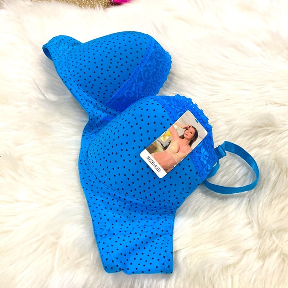 NEW BLUE POLKA DOT BRA WITH REMOVABLE STRAPS - Picture 2 of 4